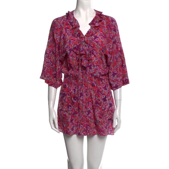 Rebecca Taylor 100% silk Spring Blossom Romper size 4 flower summer womens - Picture 1 of 12
